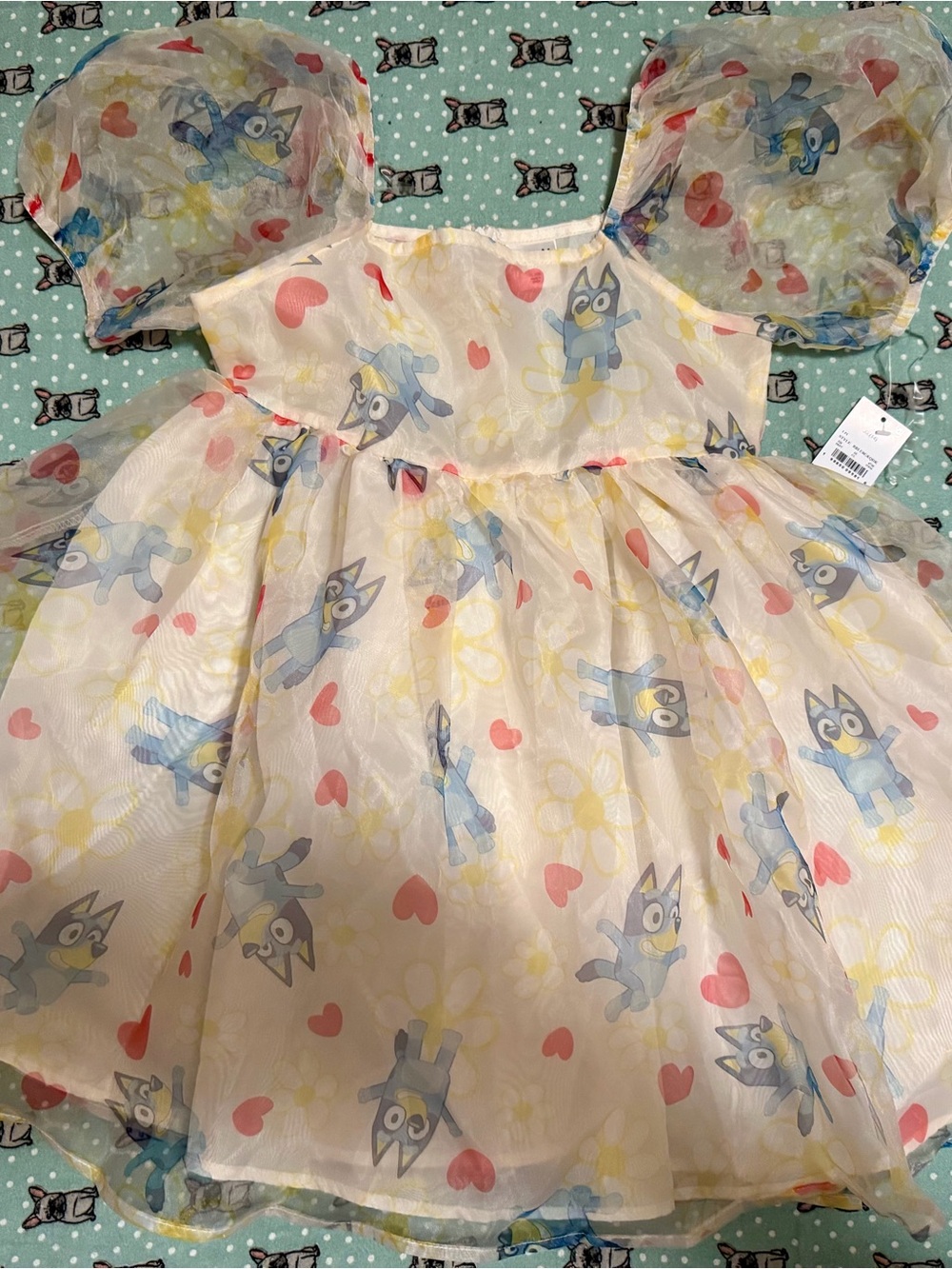 Girls' XL Puff Sleeve Dress with Bluey, Flowers & Hearts NWT